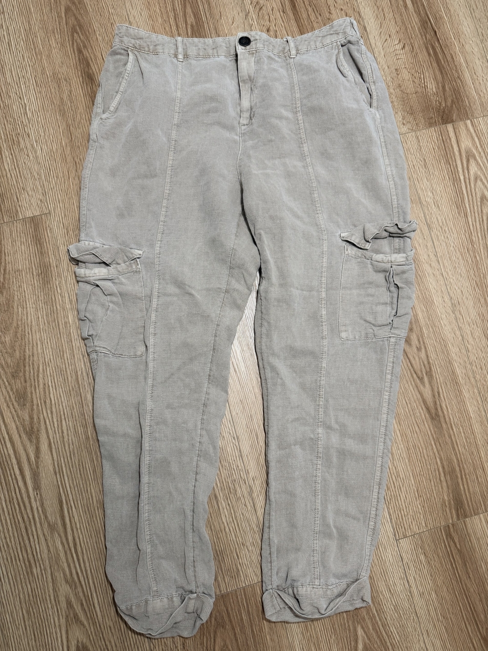 Nicole Miller Light Beige Linen Cargo Jogger Pants Size L